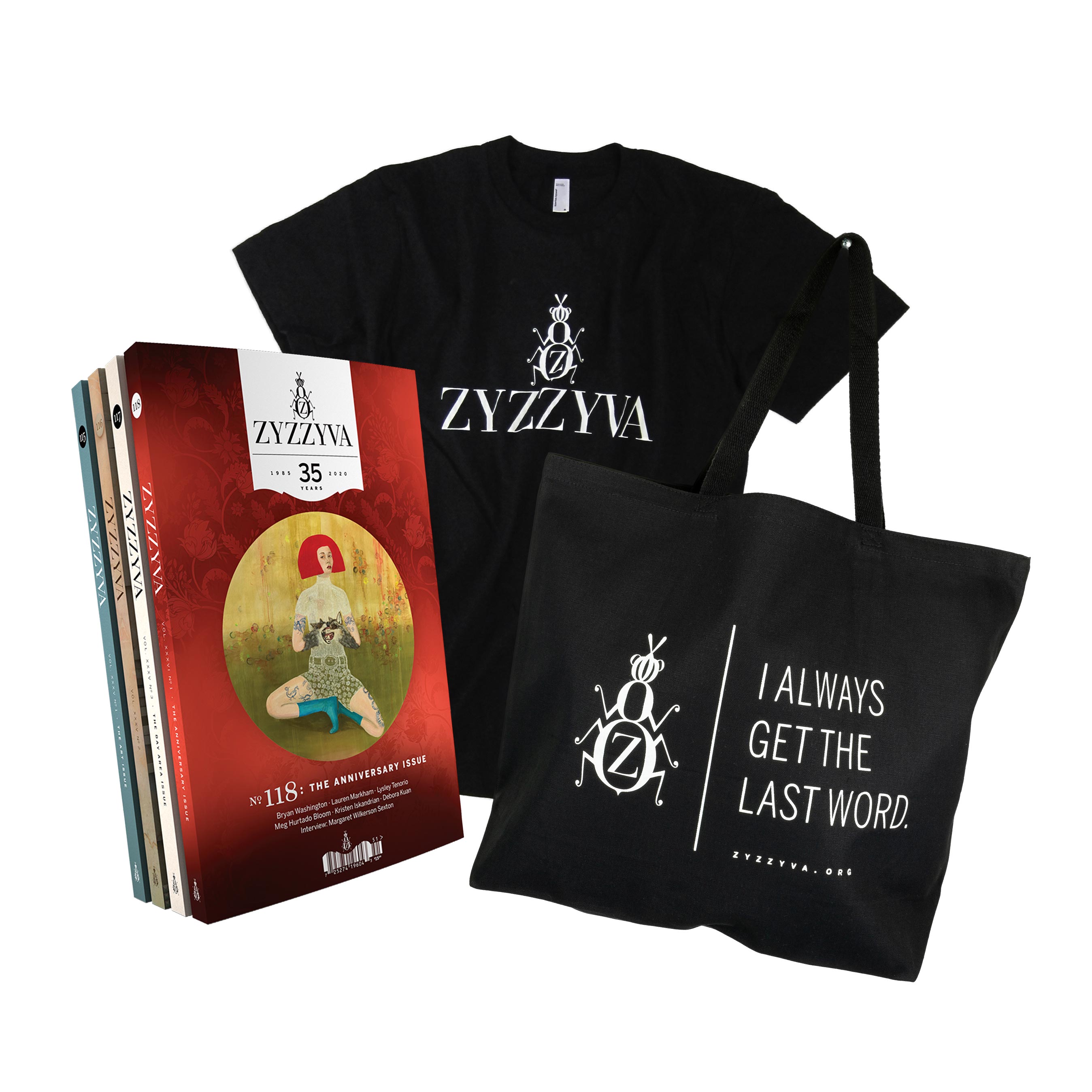 ZYZZYVA T-shirt and subscription bundle ZYZZYVA Essentials Bundle: T-Shirt, Tote Bag, and Subscription