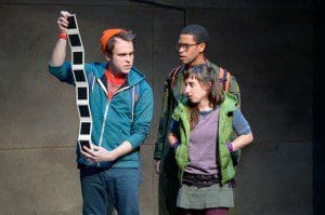 Gabriel King (left), Chad Goodridge and Jeanna Phillips in "Troublemaker, or The Freakin Kick-A Adventures of Bradley Boatright" at the Berkeley Rep (photo courtesy of kevinberne.com).